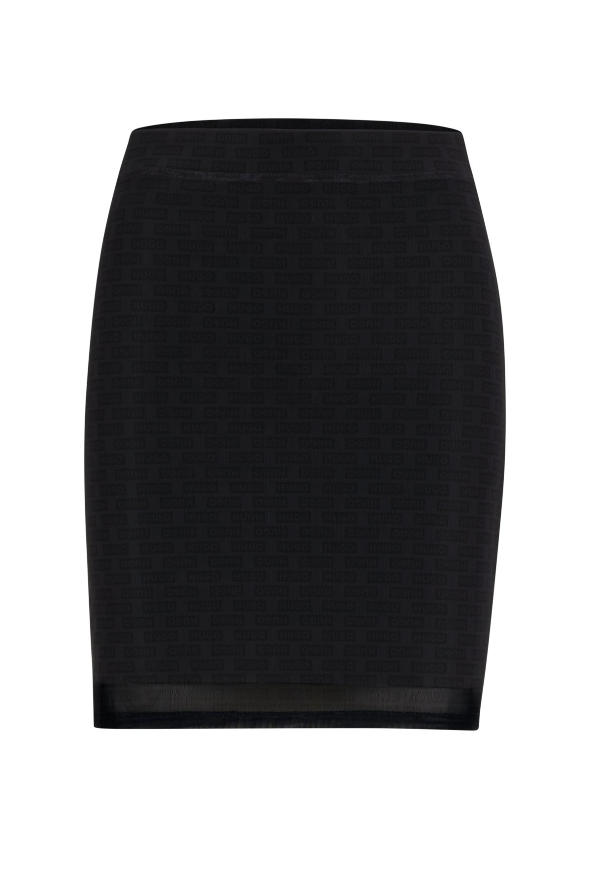 Slim-fit mini skirt in logo mesh, Black Patterned