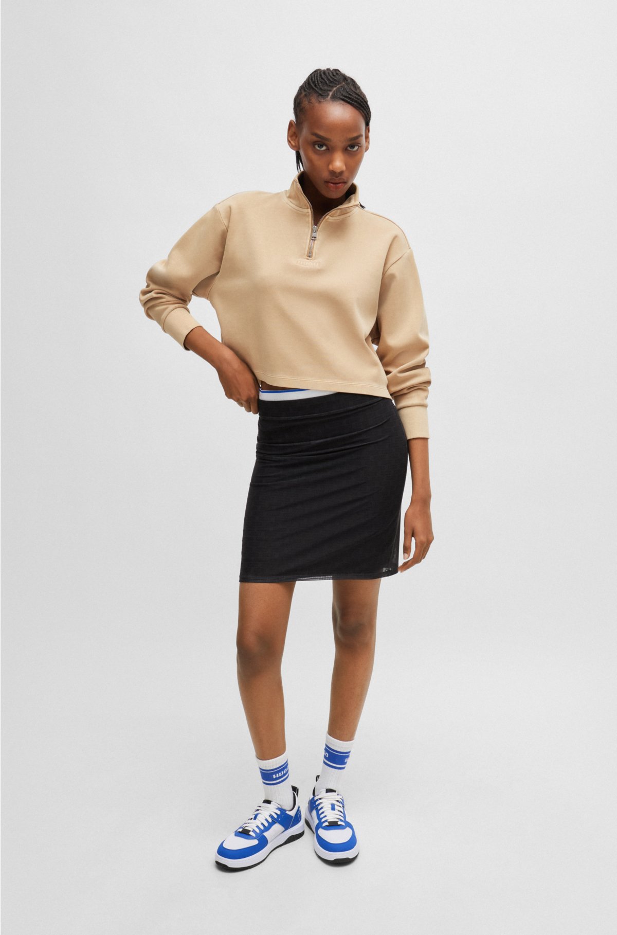 Slim-fit mini skirt in logo mesh, Black Patterned