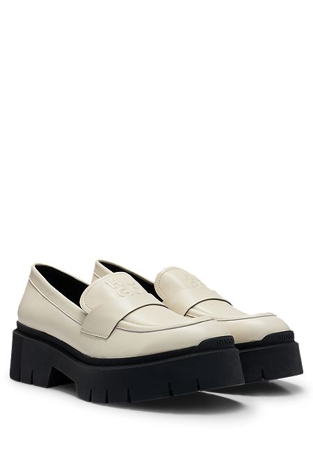 Chunky-sole loafers in smooth leather with logo details, Natural