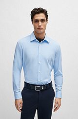 Regular-fit overhemd van hoogwaardig stretchmateriaal met dobbydessin, Lichtblauw