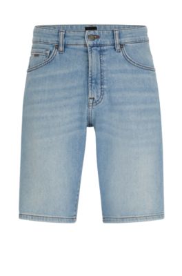 BOSS - Regular-fit shorts in pure-blue comfort-stretch denim