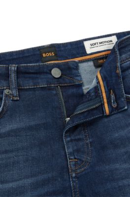 BOSS - Slim-fit jeans in dark-blue super-stretch denim