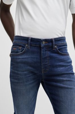 BOSS - Slim-fit jeans in dark-blue super-stretch denim