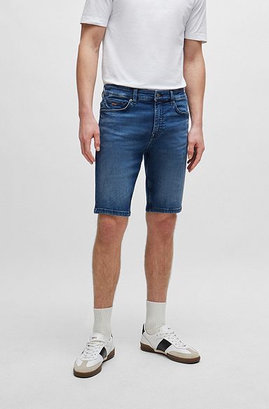 Slim-fit shorts in blue soft-motion denim, Dark Blue