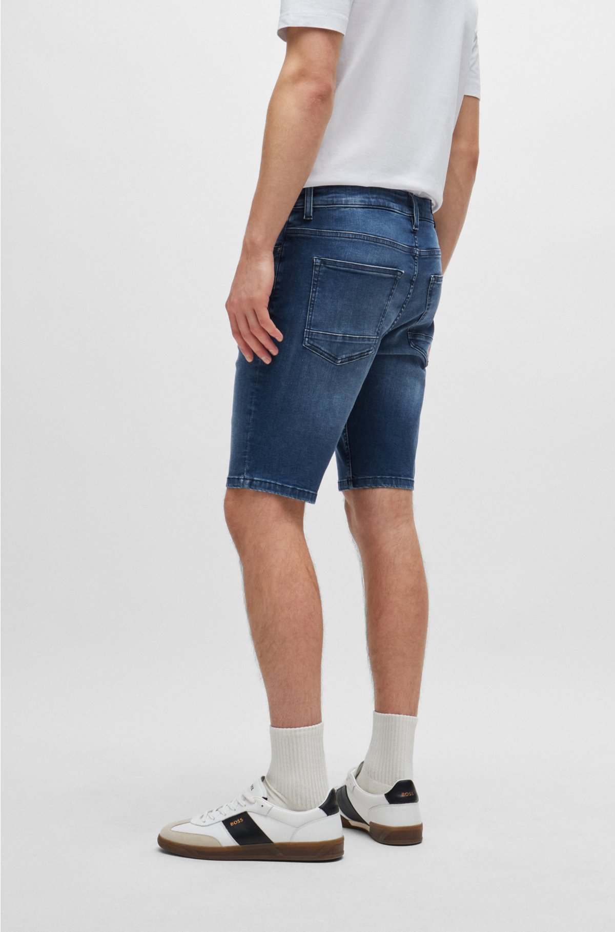 Slim-fit shorts in blue soft-motion denim, Dark Blue
