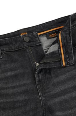 BOSS - Schwarze Regular-Fit Shorts aus bequemem Stretch-Denim