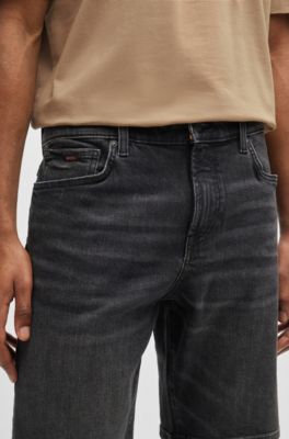 BOSS - Schwarze Regular-Fit Shorts aus bequemem Stretch-Denim