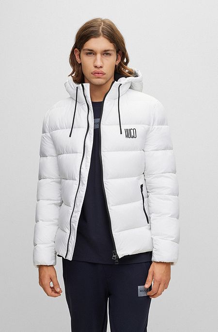 Water-repellent padded jacket with logo detail , White