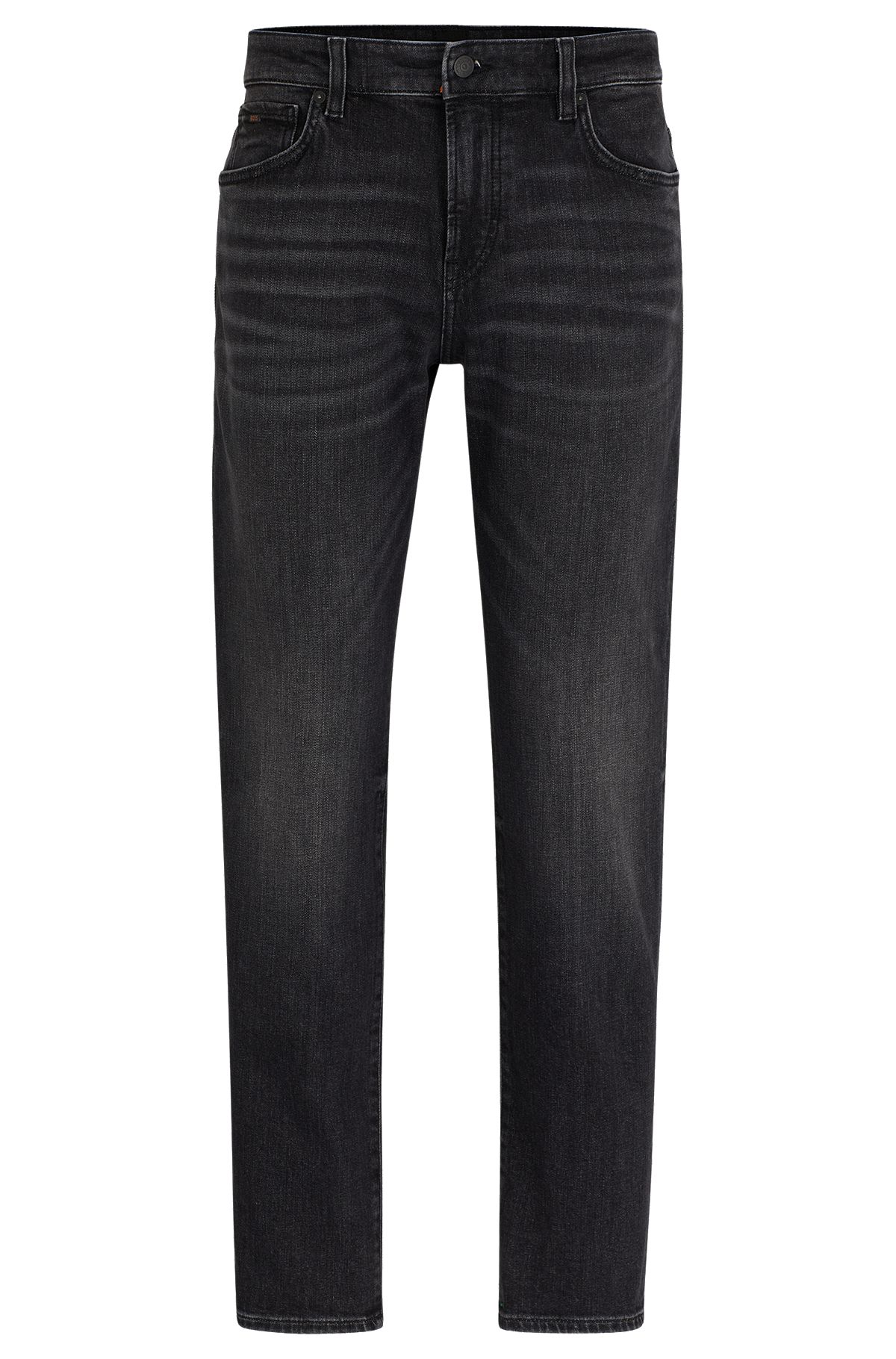 Jeans regular fit in comodo denim elasticizzato nero, Grigio scuro