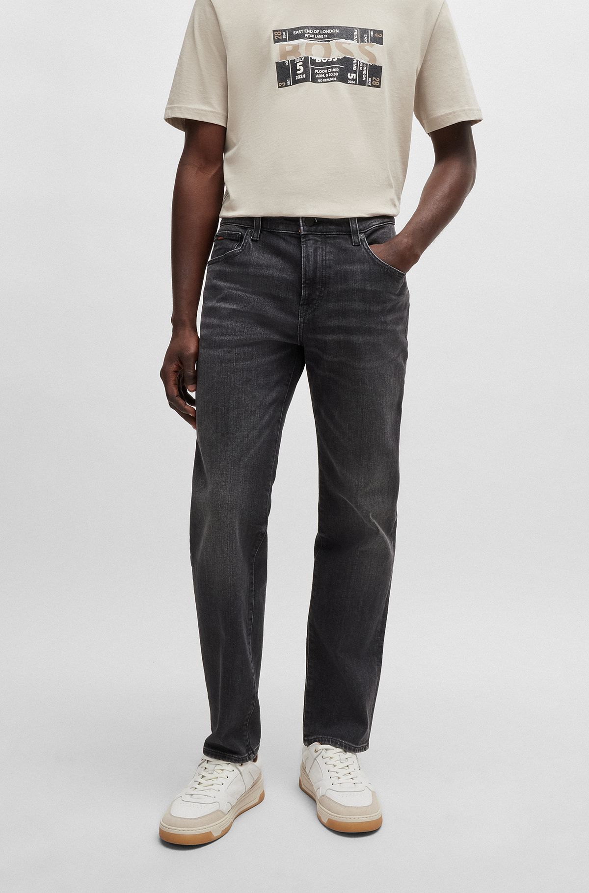 Regular-fit jeans in black comfort-stretch denim, Dark Grey