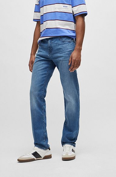 Regular-fit jeans in blue soft stretch denim, Blue
