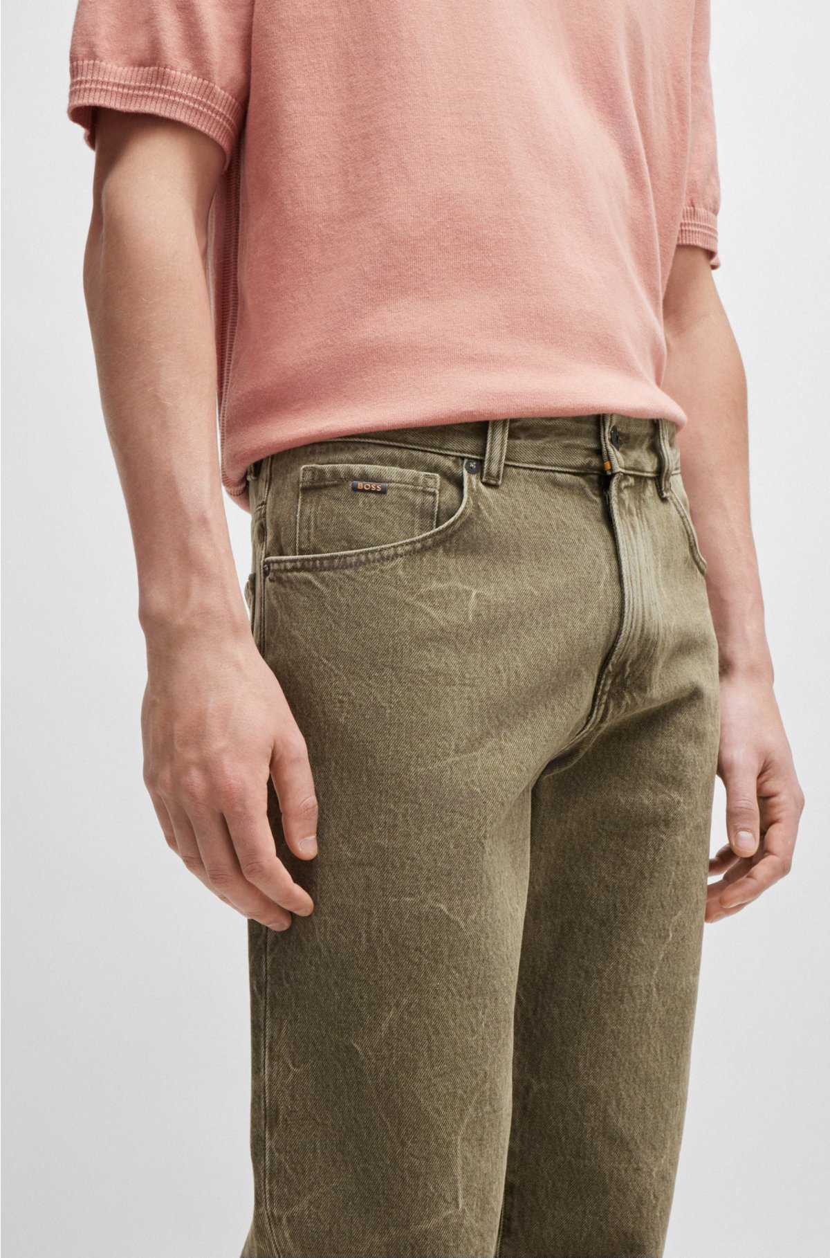 Regular-fit jeans in brown rigid denim, Khaki