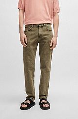 Regular-fit jeans in brown rigid denim, Khaki