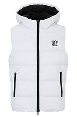 Water-repellent hooded gilet with logo detail, White