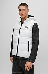 Water-repellent hooded gilet with logo detail, White