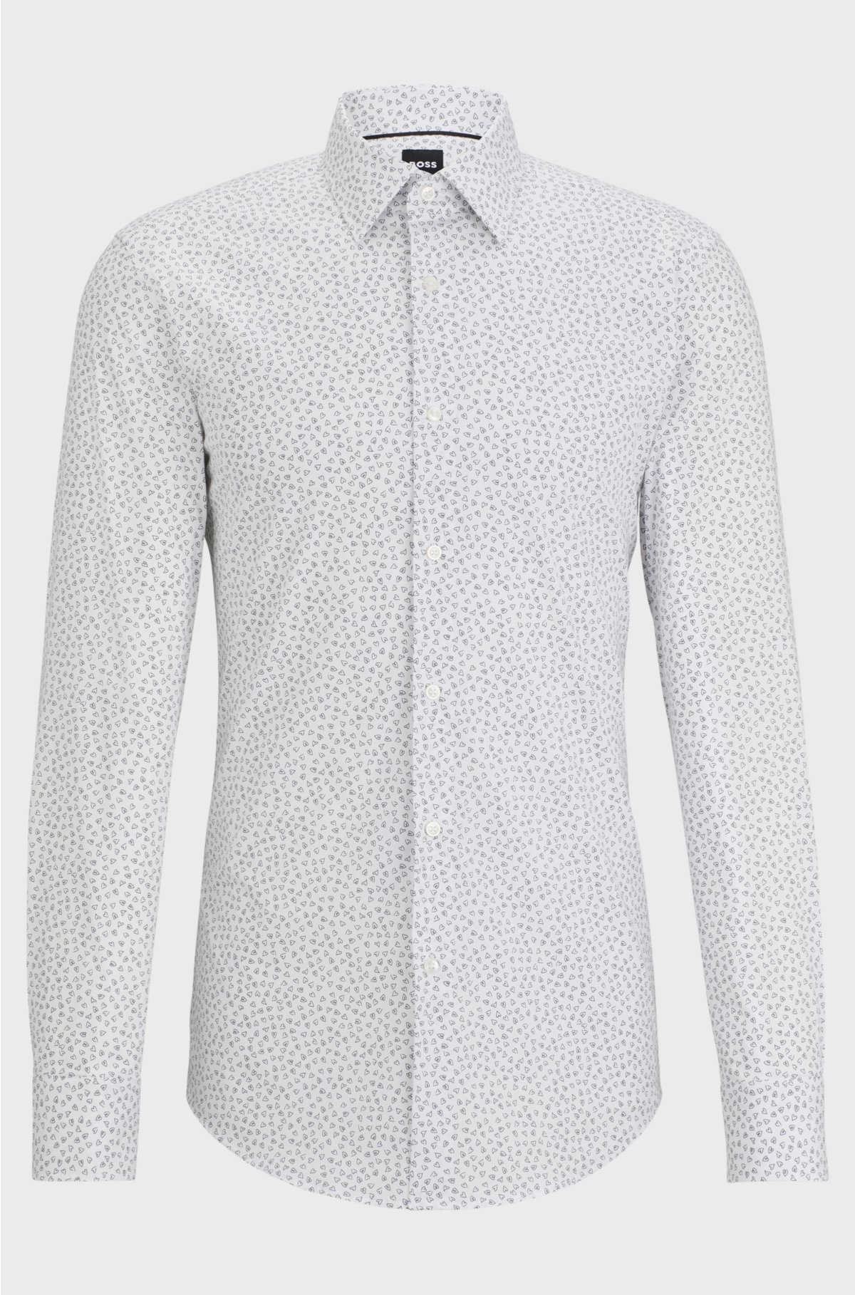 Slim-fit shirt in printed stretch-cotton poplin, White