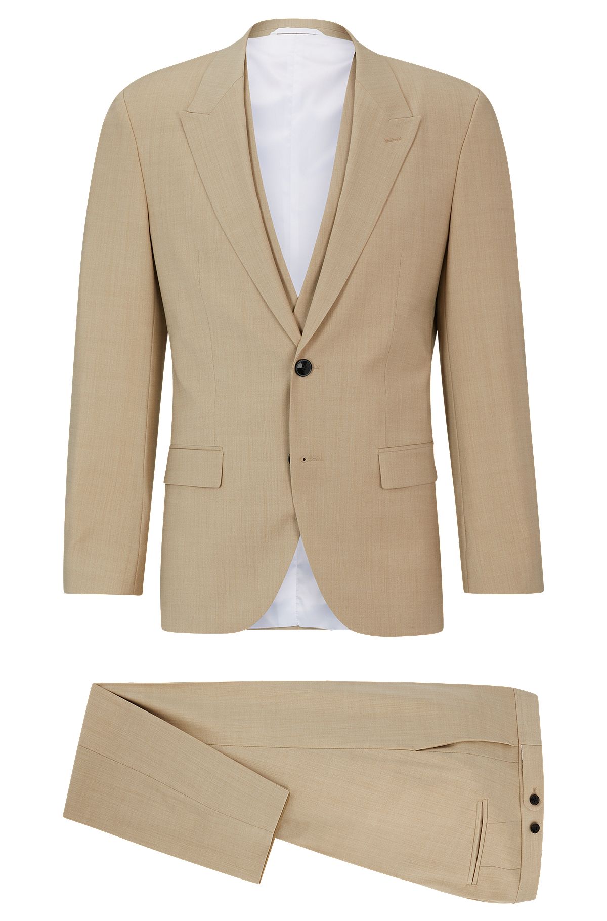 Slim-fit suit in textured fabric, Beige