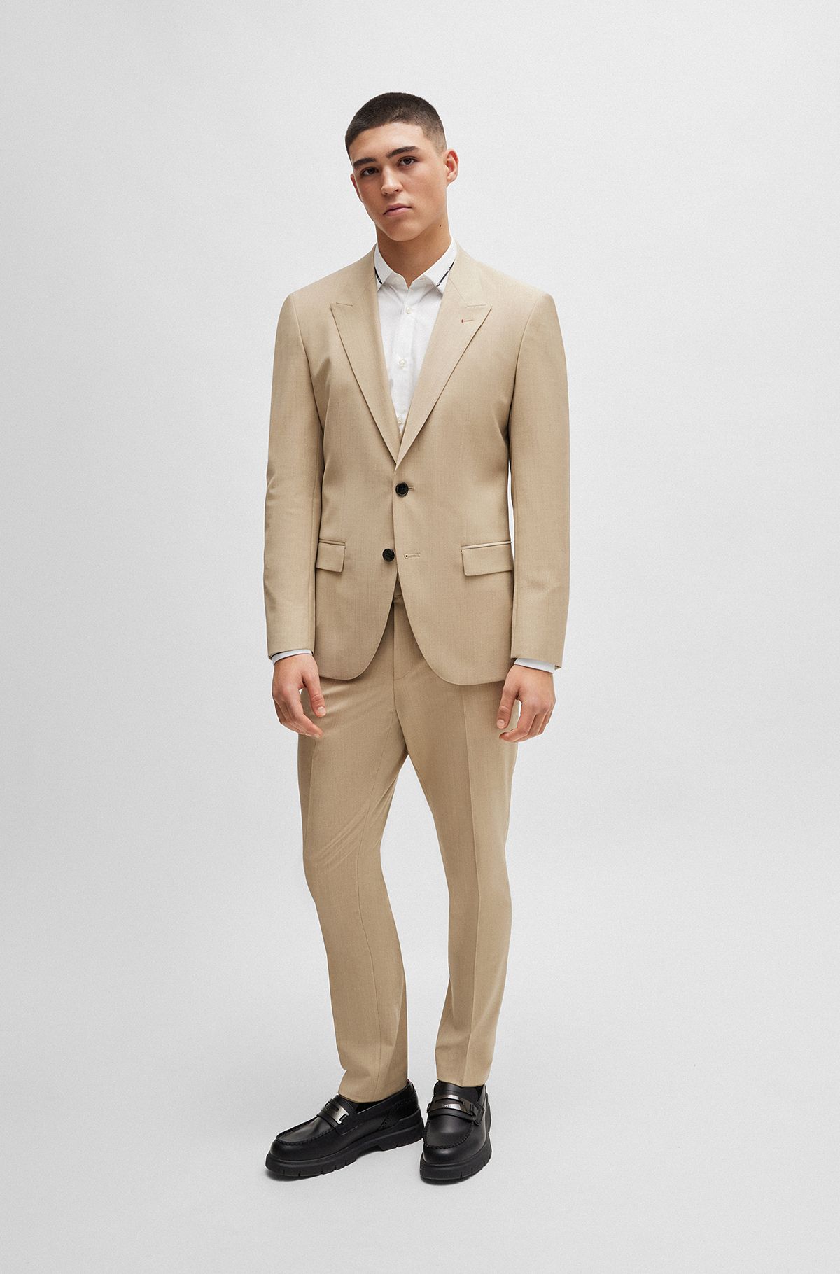 Slim-fit suit in textured fabric, Beige