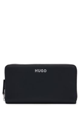 HUGO - フェイクレザー ラウンドジップ ウォレット エンボスロゴ