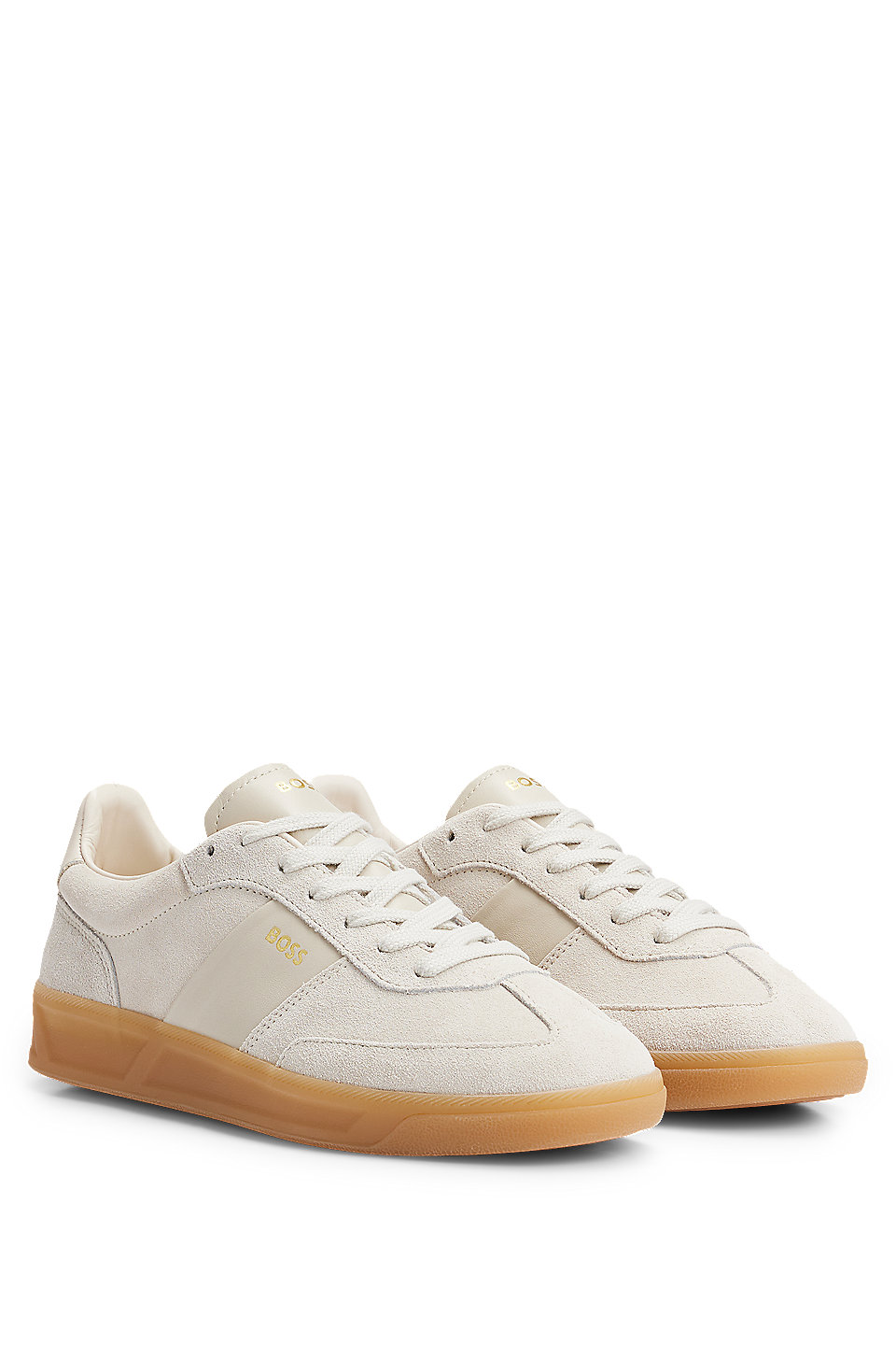 BOSS - Suede trainers with embossed gold-tone logo
