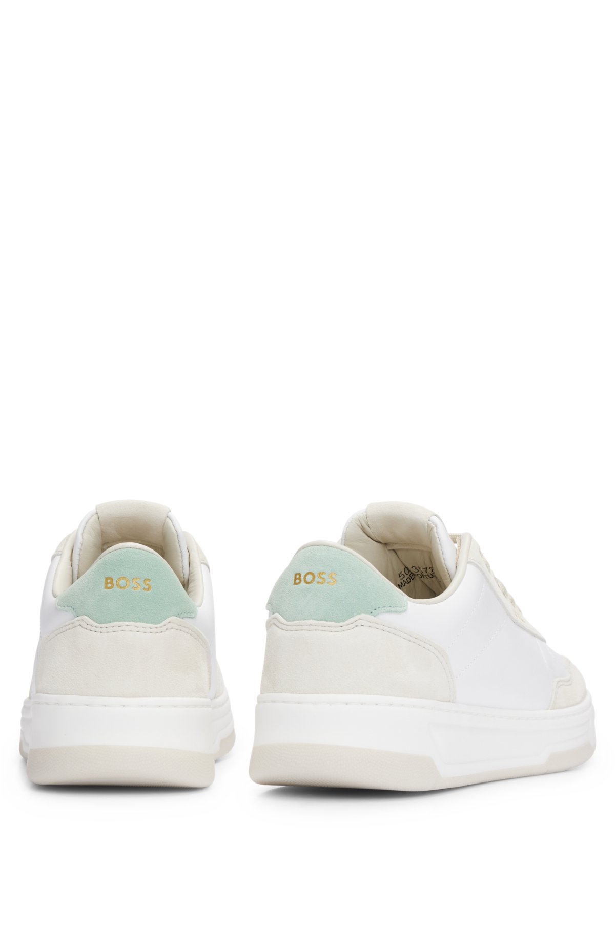 Branded lace-up trainers in leather and nubuck, White