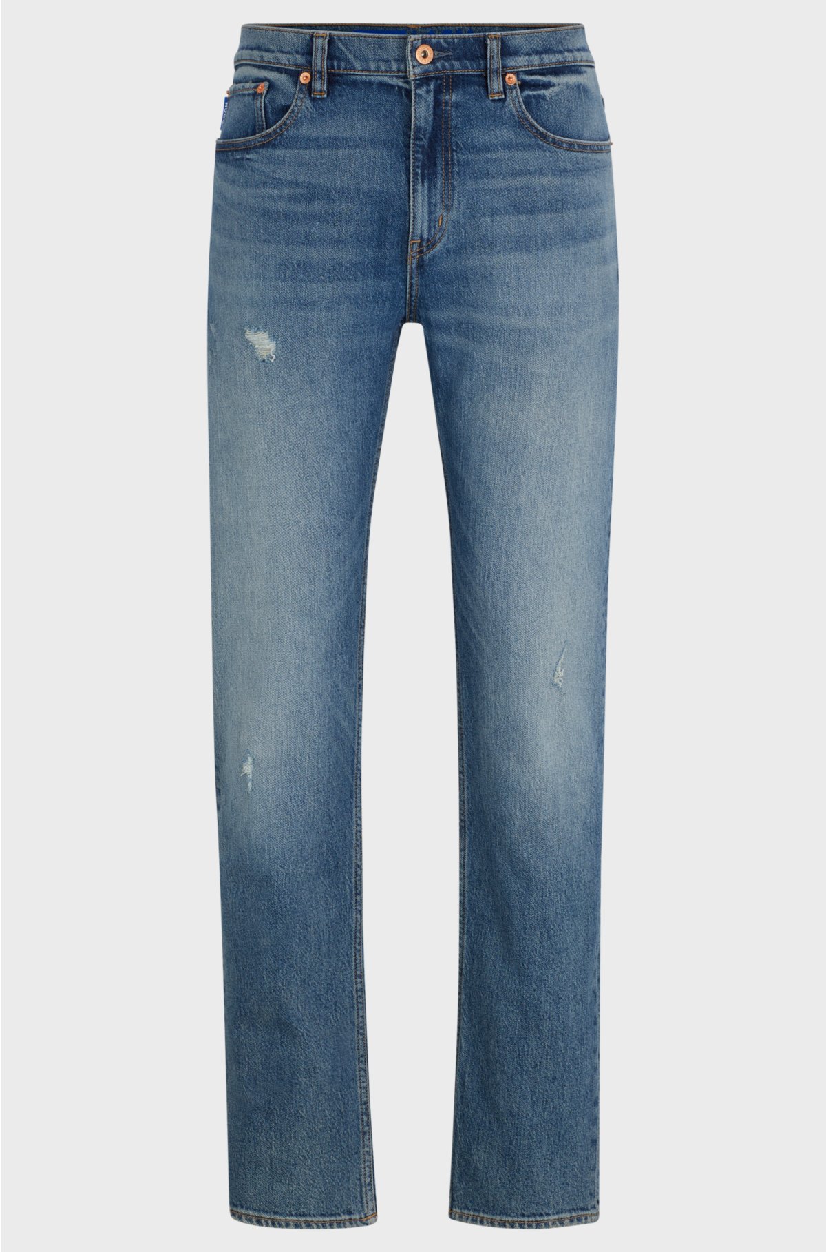 Slim-fit jeans in mid-blue distressed stretch denim, Blue