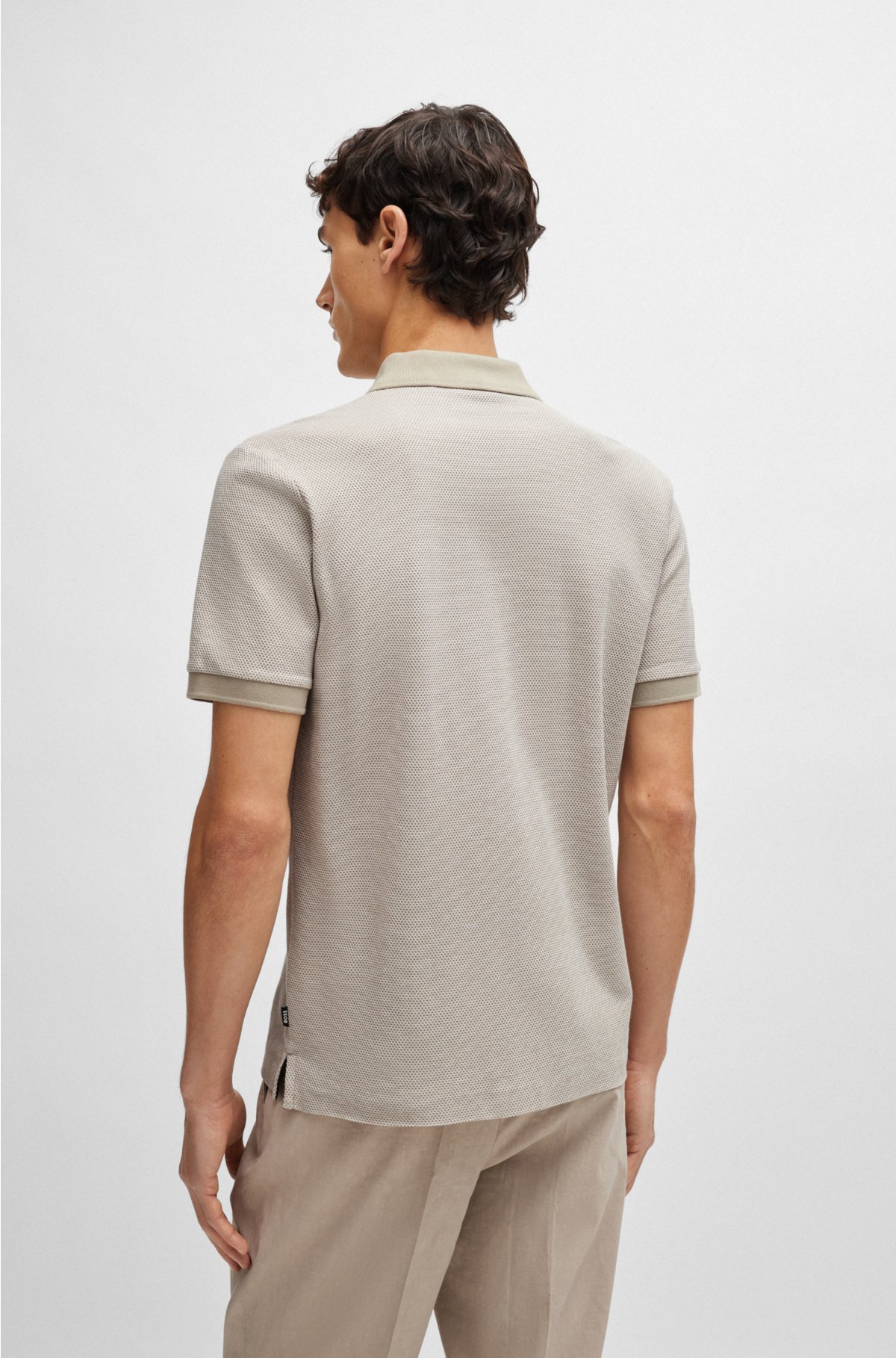 Slim-fit polo shirt in two-tone mercerised cotton, Light Beige