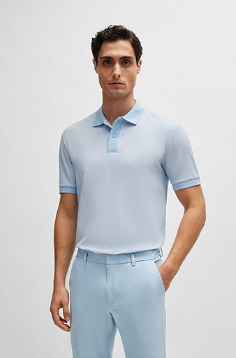 Slim-fit polo shirt in two-tone mercerised cotton, Light Blue