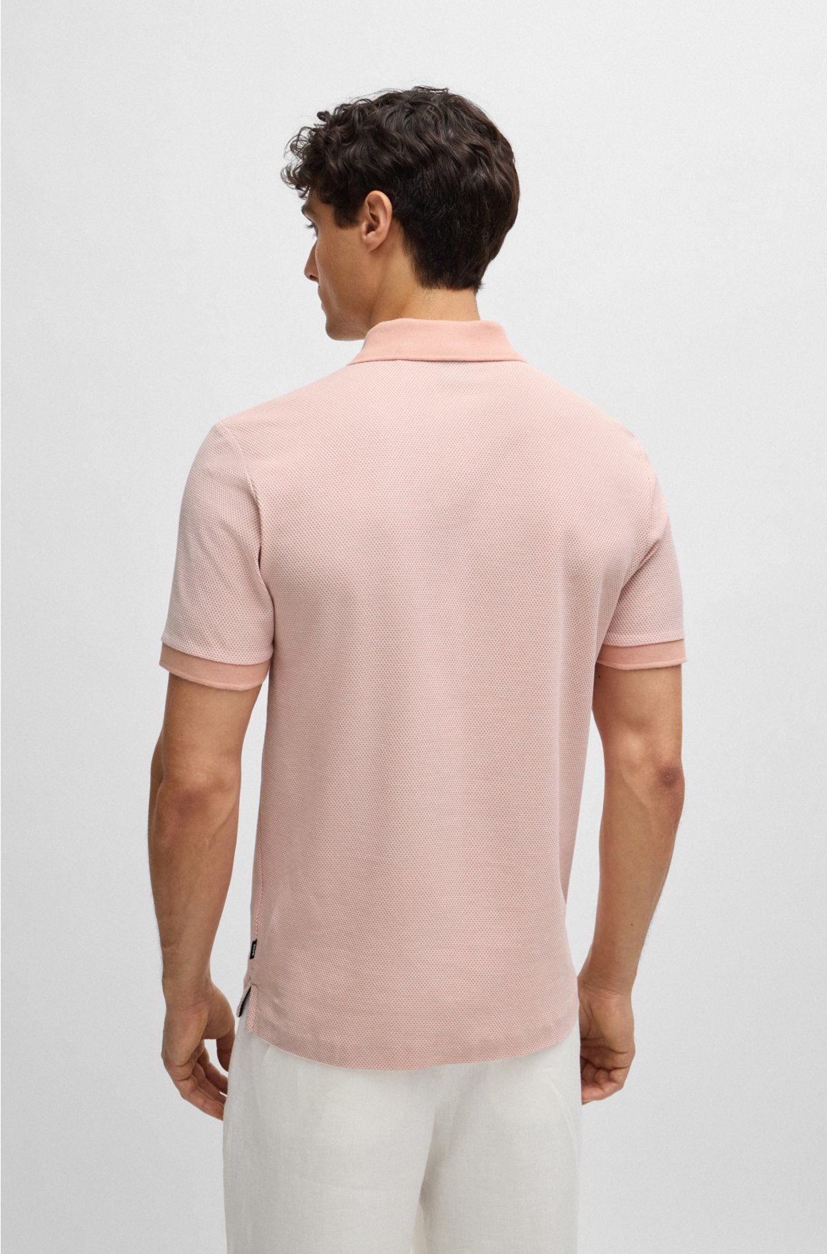Slim-fit polo shirt in two-tone mercerised cotton, light pink