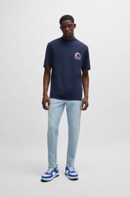 HUGO - Tapered-fit jeans in light-blue stretch denim