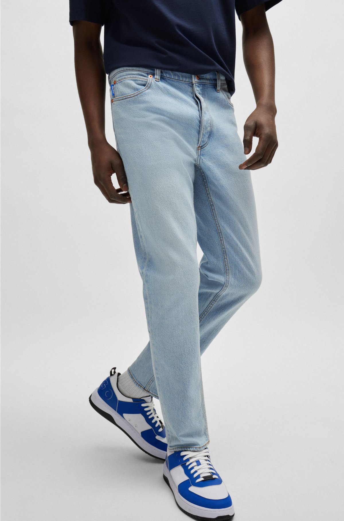 Tapered-fit jeans in light-blue stretch denim, Light Blue