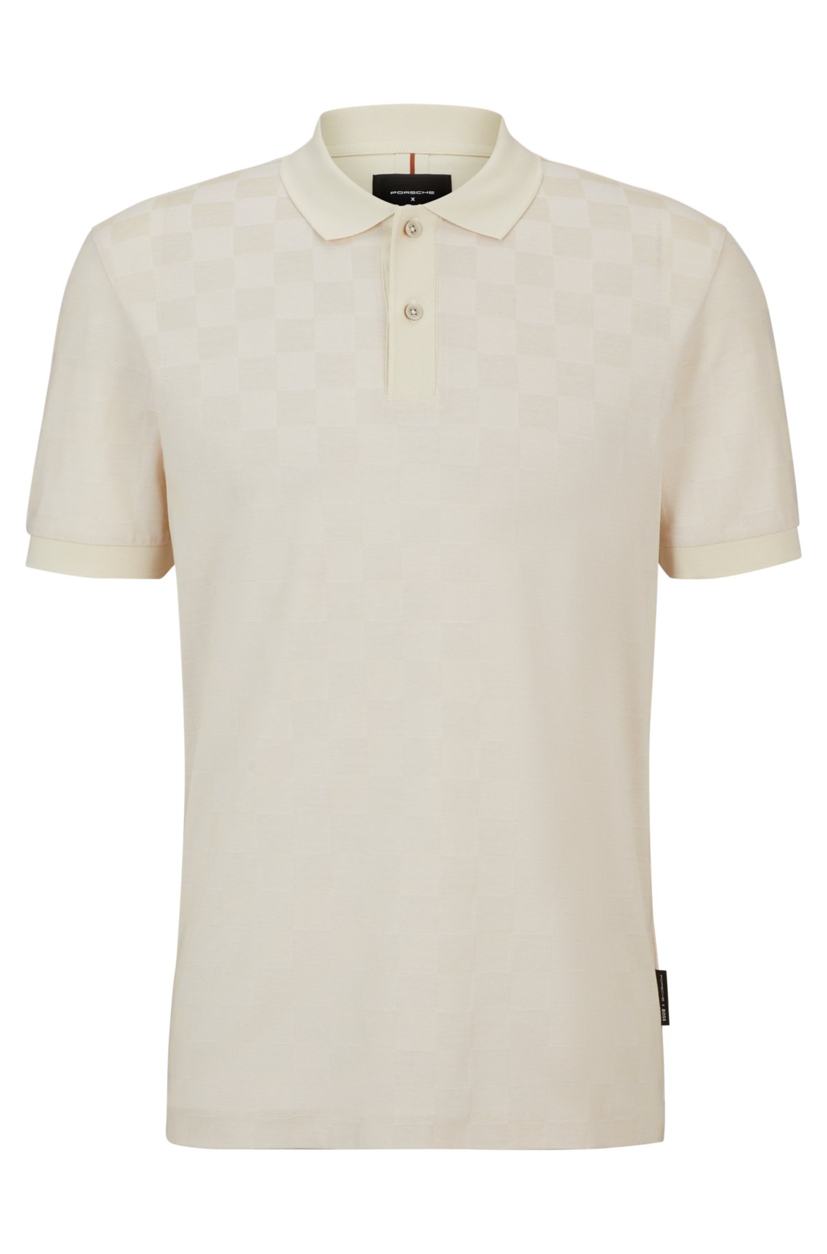 Porsche x BOSS mercerised-cotton polo shirt with check structure, Natural