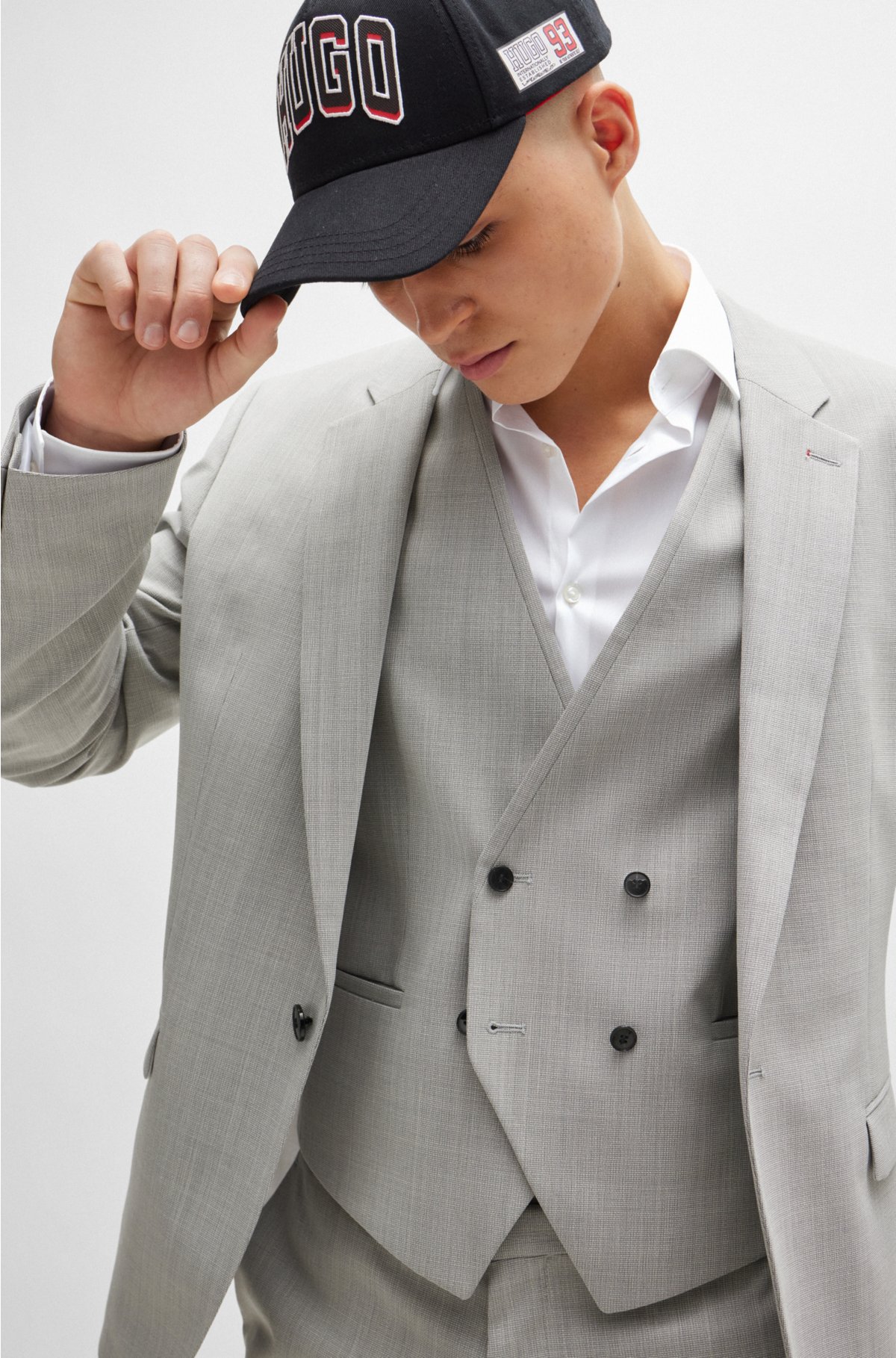 Extra-slim-fit suit in patterned performance-stretch cloth, Light Grey