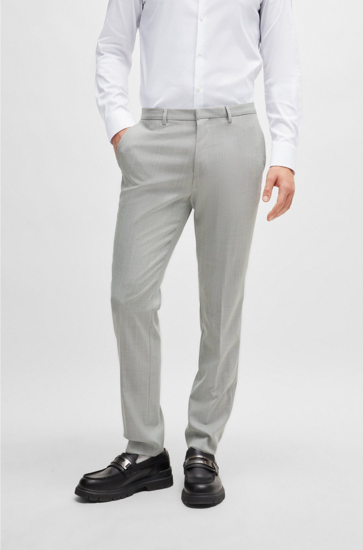 Extra-slim-fit suit in patterned performance-stretch cloth, Light Grey