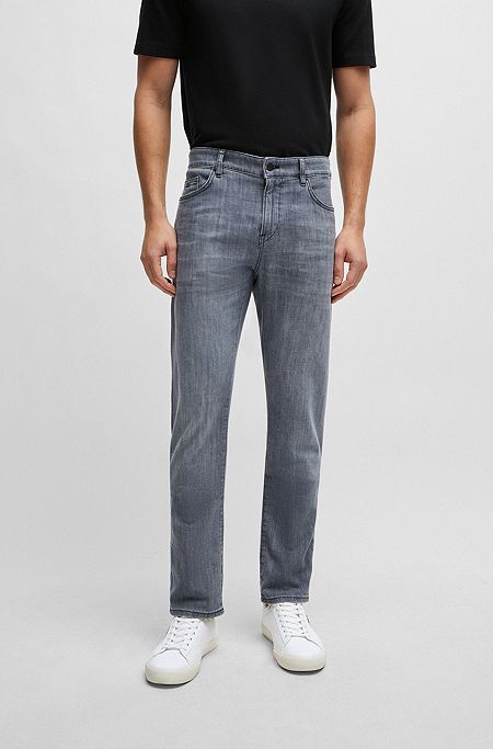 Slim-fit jeans in blue comfort-stretch denim, Grey