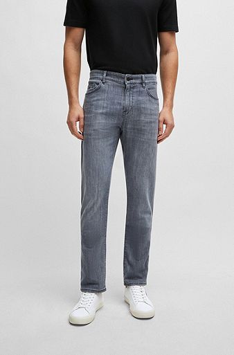 BOSS - Slim-fit jeans in stonewashed gray Italian stretch denim