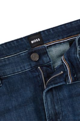 Slim-fit jeans in blue comfort-stretch denim, Dark Blue