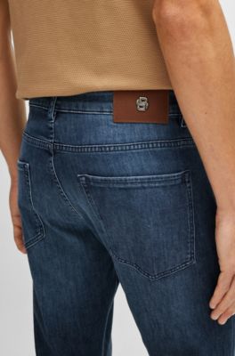 Slim-fit jeans in blue comfort-stretch denim, Dark Blue