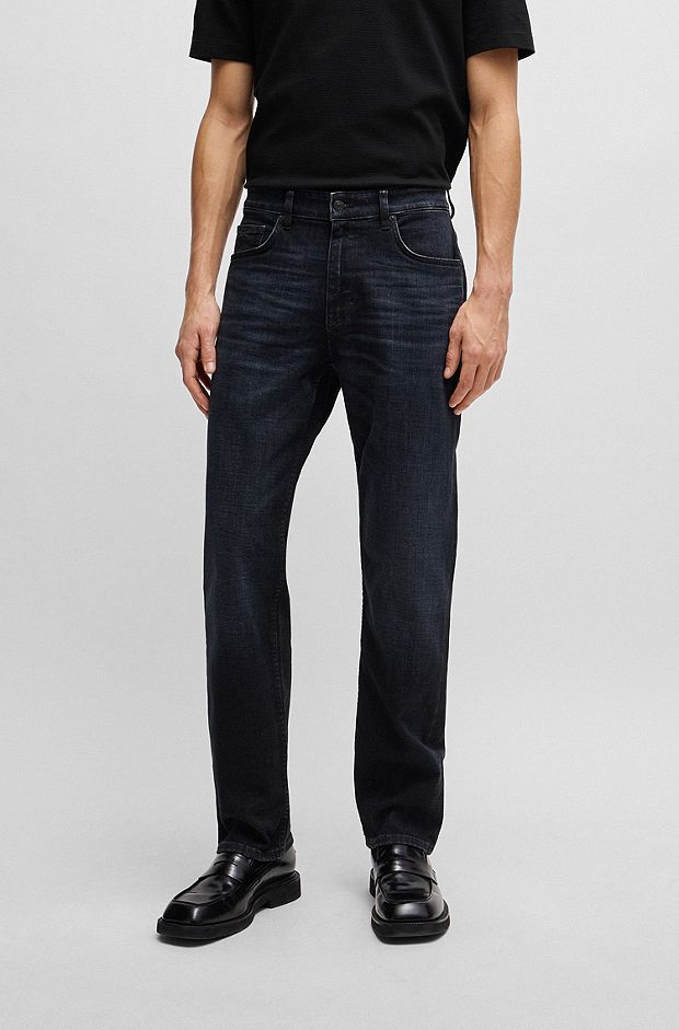 Relaxed-fit jeans van blauw denim met een kasjmierachtige feel, Donkergrijs