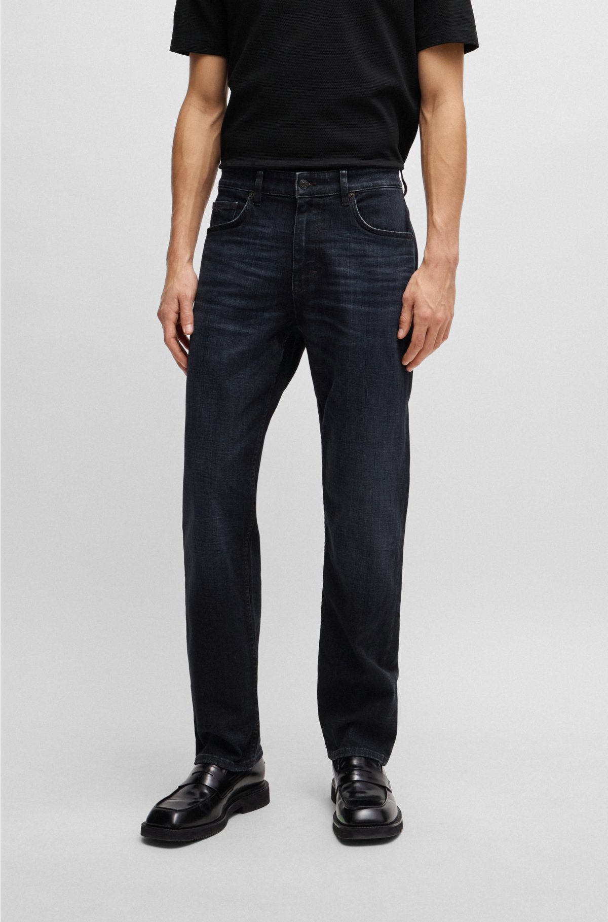 BOSS - Relaxed-fit jeans in blue cashmere-touch denim