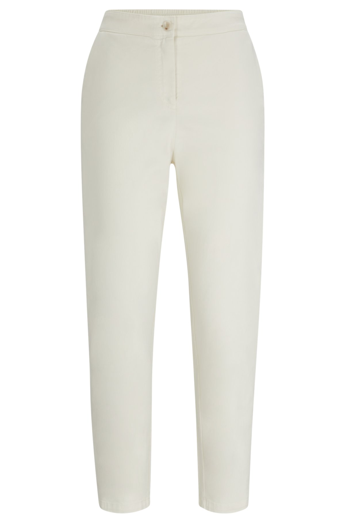 Cotton-blend trousers with elasticated waistband, White