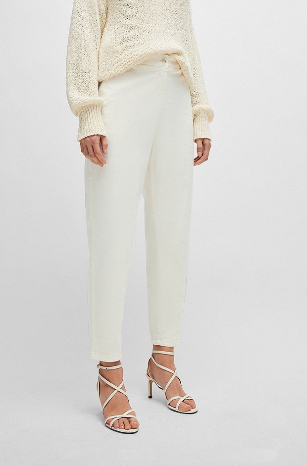 Pantalon en coton mélangé avec taille élastique, Blanc