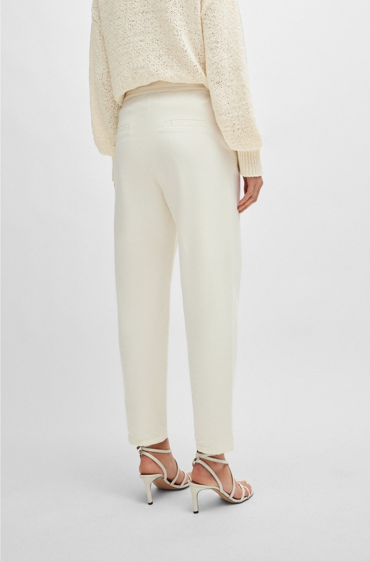 Cotton-blend trousers with elasticated waistband, White
