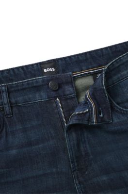 Slim-fit jeans in blue comfort-stretch denim, Dark Blue