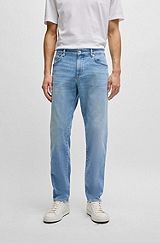 Jeans regular fit in denim blu effetto cashmere, Celeste
