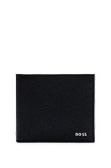 Embossed-leather wallet with metal logo lettering, Black