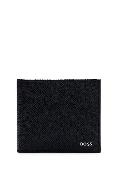 Embossed-leather wallet with metal logo lettering, Black