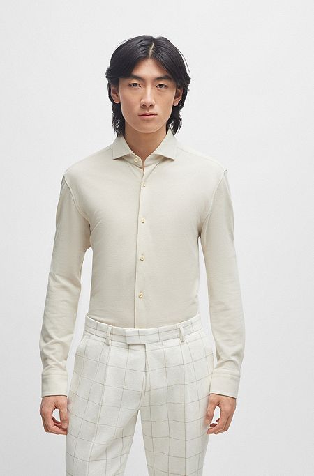 Casual-fit long-sleeved shirt in cotton jersey, White