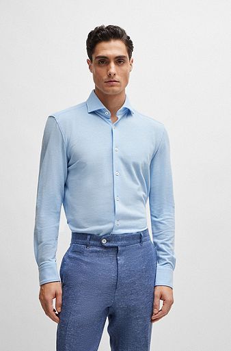 Casual-fit long-sleeved shirt in cotton jersey, Light Blue