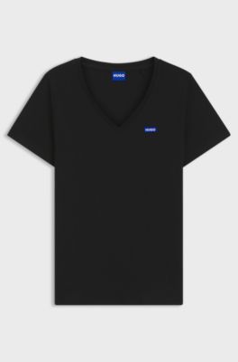 V-neck slim-fit T-shirt in cotton, Black